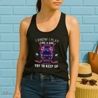 Funny I Know I Play Like A Girl Try To Keep Up Ice Hockey Women's Tank Top thumb 2