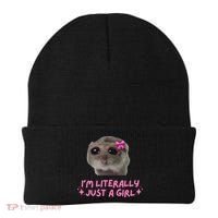 Funny IM Literally Just A Girl Sad Hamster Meme Gift Beanie thumb 0