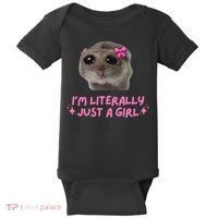 Funny IM Literally Just A Girl Sad Hamster Meme Gift Baby Bodysuit thumb 0