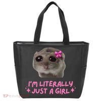 Funny IM Literally Just A Girl Sad Hamster Meme Gift Tote Bag thumb 0