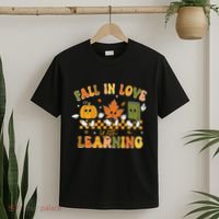 Fall In Love With Learning Retro Pumpkin Thanksgiving T-Shirt thumb 2