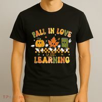 Fall In Love With Learning Retro Pumpkin Thanksgiving T-Shirt thumb 3