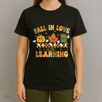 Fall In Love With Learning Retro Pumpkin Thanksgiving T-Shirt thumb 4
