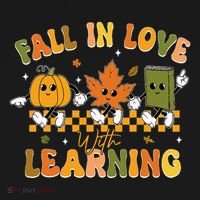 Fall In Love With Learning Retro Pumpkin Thanksgiving T-Shirt thumb 7