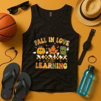Fall In Love With Learning Retro Pumpkin Thanksgiving Tank Top thumb 4