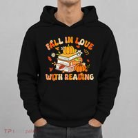 Fall In Love With Reading Book Autumn Pumpkins And Teachers Hoodie thumb 0
