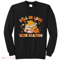 Fall In Love With Reading Book Autumn Pumpkins And Teachers Sweatshirt thumb 0