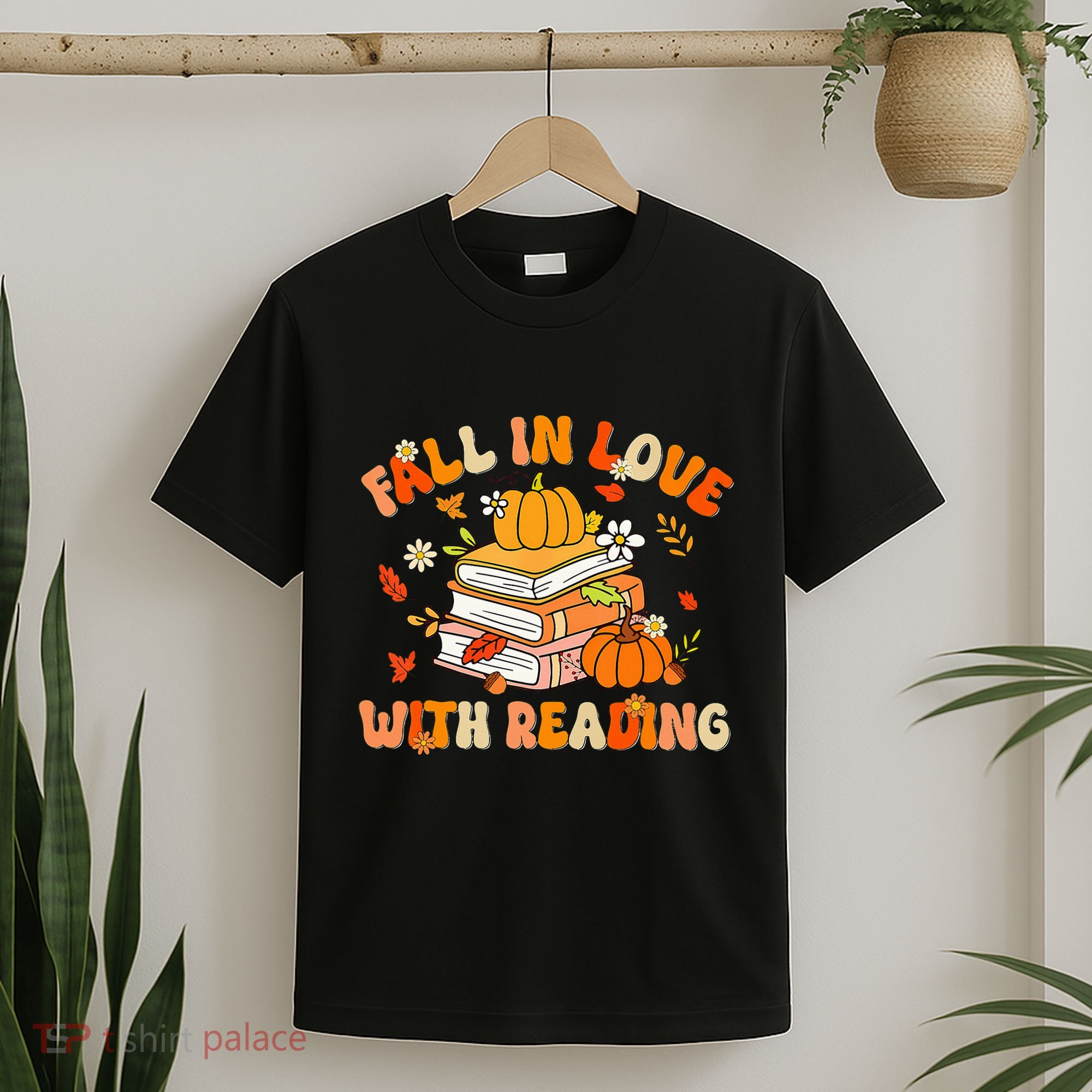 Fall In Love With Reading Book Autumn Pumpkins And Teachers T-Shirt