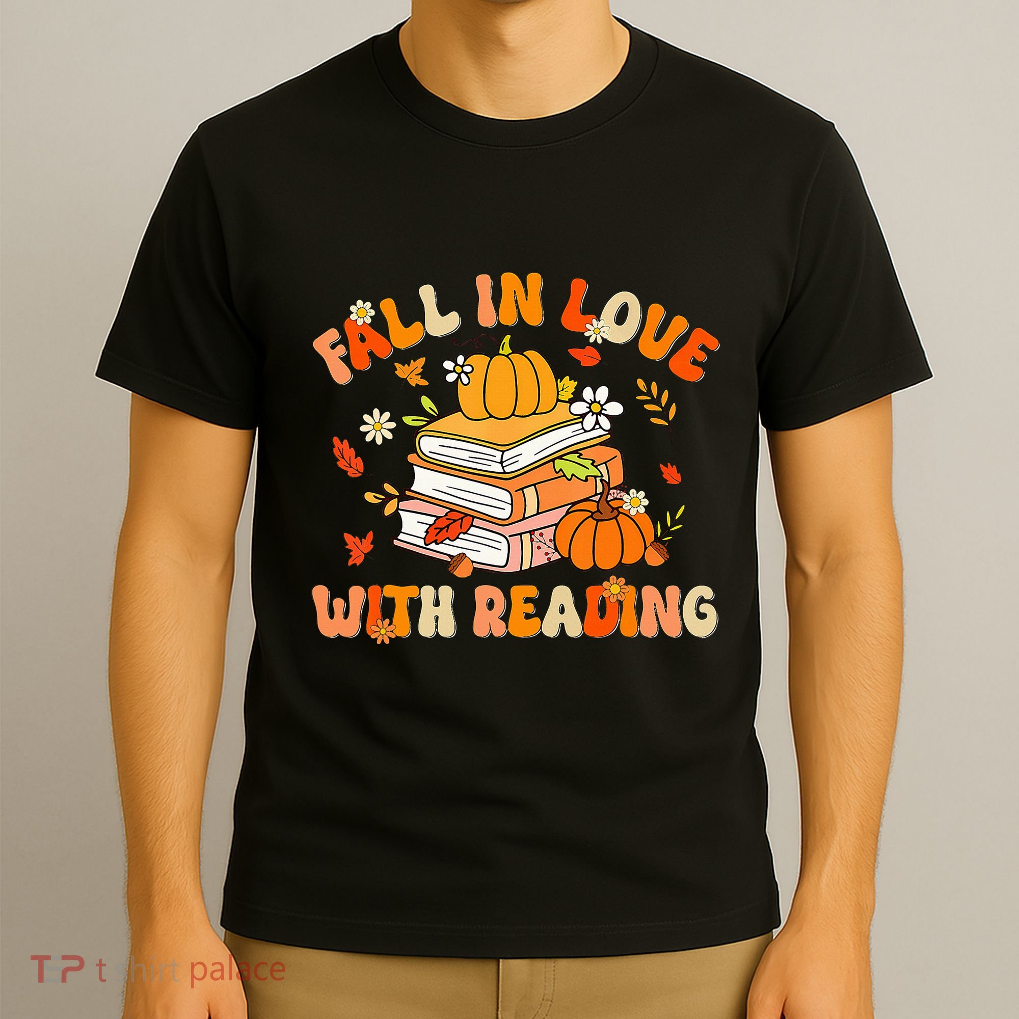 Fall In Love With Reading Book Autumn Pumpkins And Teachers T-Shirt
