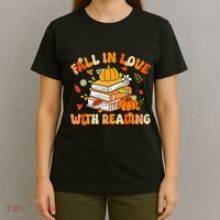 Fall In Love With Reading Book Autumn Pumpkins And Teachers T-Shirt thumb 4