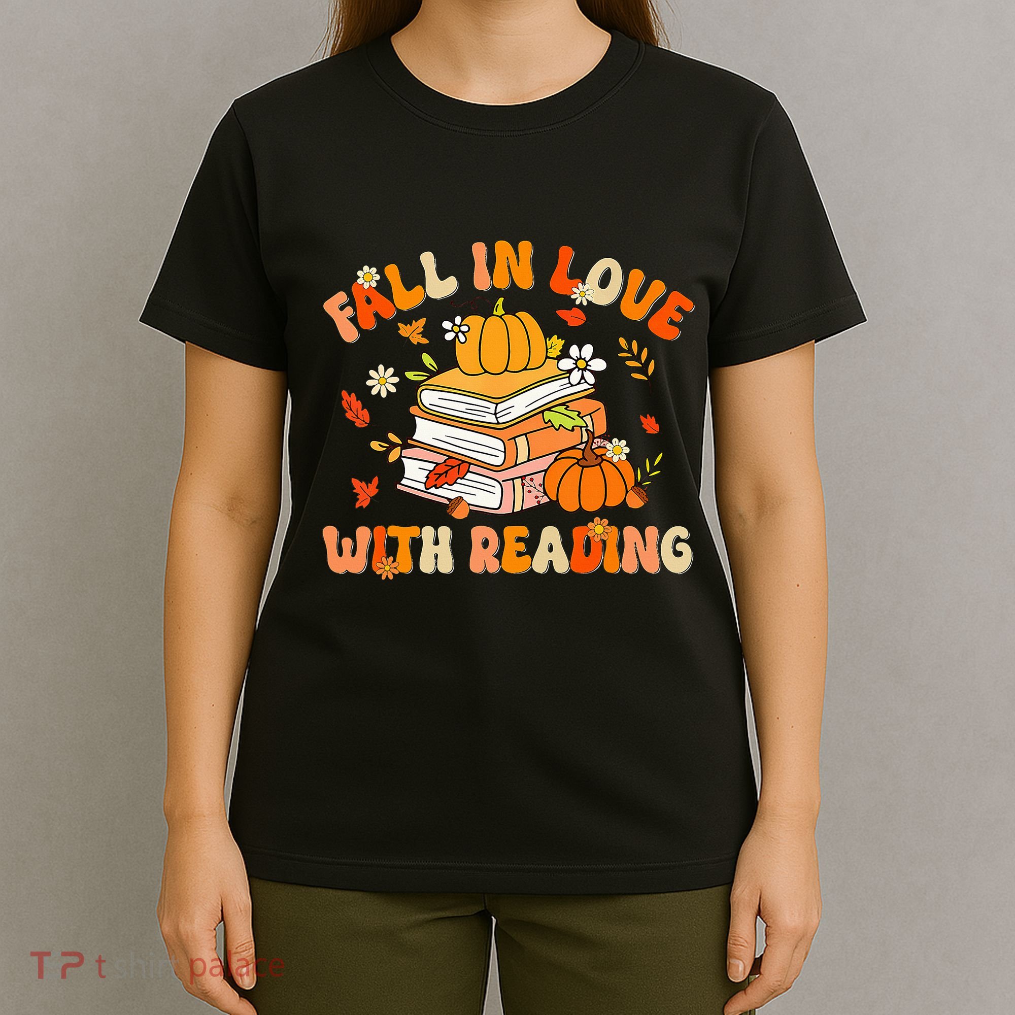 Fall In Love With Reading Book Autumn Pumpkins And Teachers T-Shirt