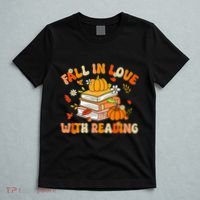 Fall In Love With Reading Book Autumn Pumpkins And Teachers T-Shirt thumb 5