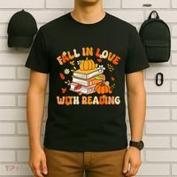 Fall In Love With Reading Book Autumn Pumpkins And Teachers T-Shirt thumb 6