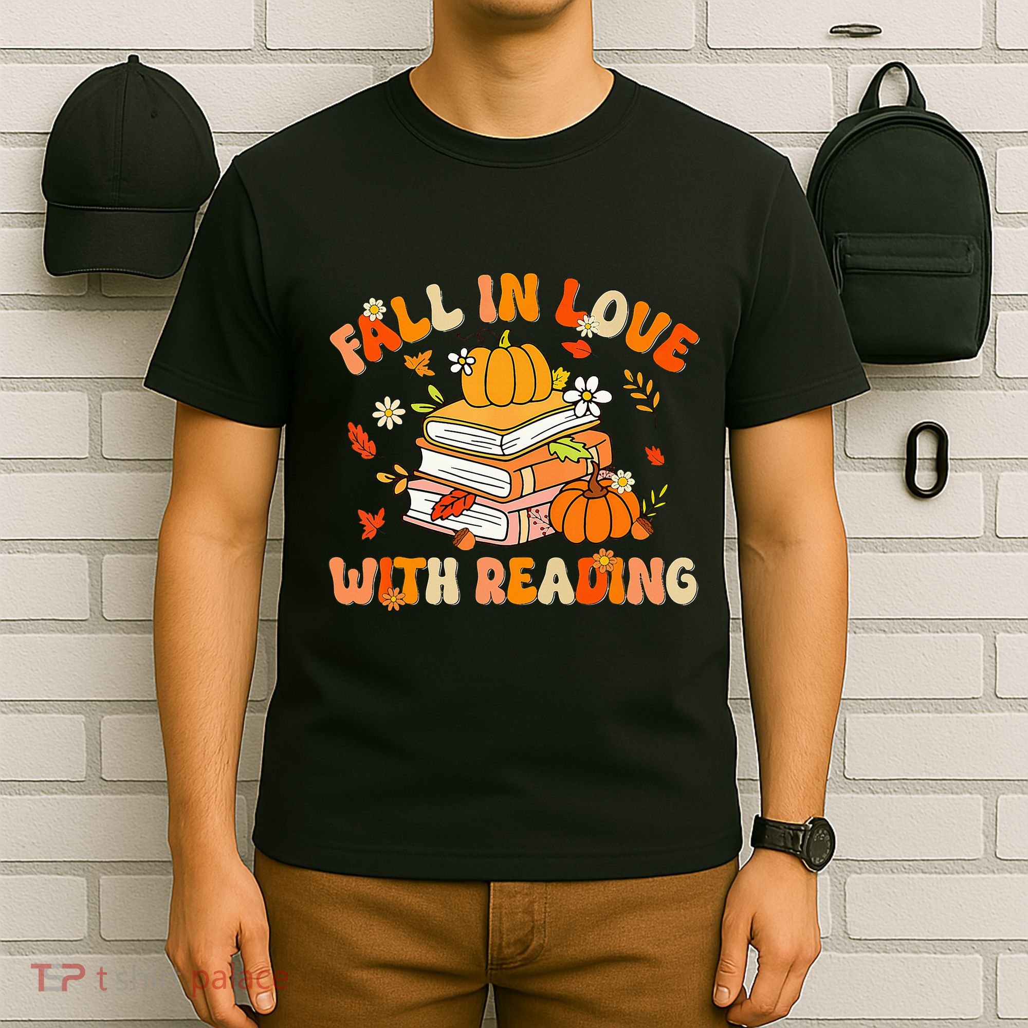 Fall In Love With Reading Book Autumn Pumpkins And Teachers T-Shirt