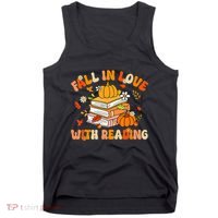 Fall In Love With Reading Book Autumn Pumpkins And Teachers Tank Top thumb 0