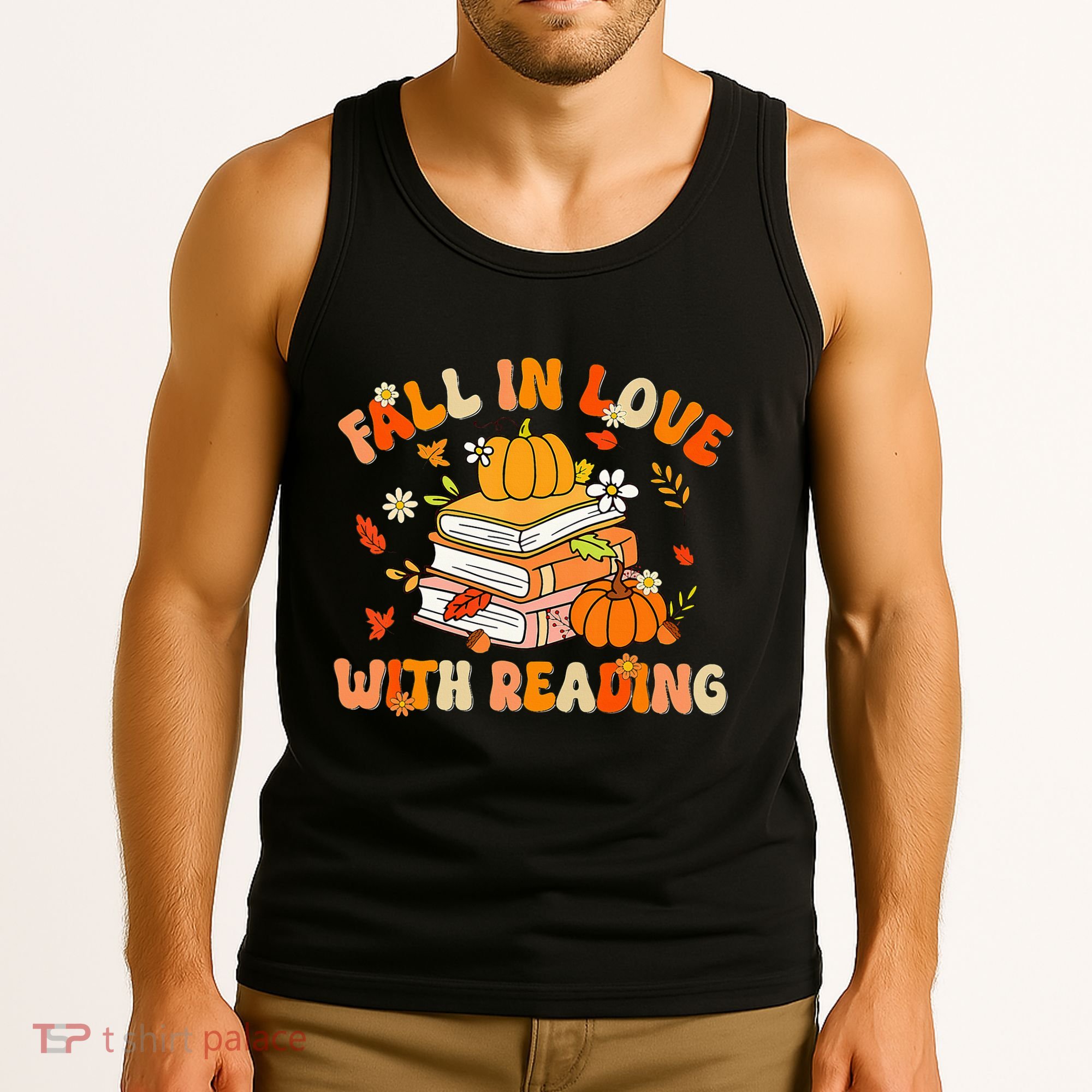 Fall In Love With Reading Book Autumn Pumpkins And Teachers Tank Top