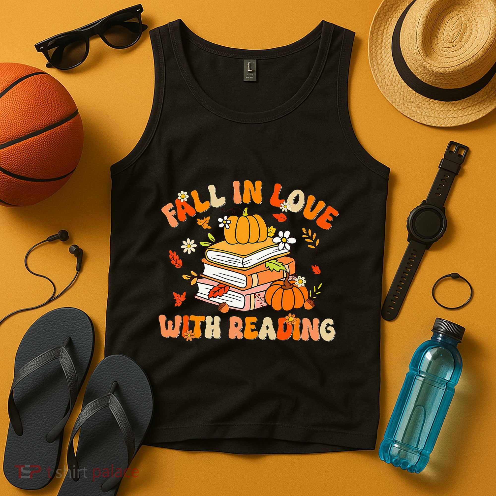 Fall In Love With Reading Book Autumn Pumpkins And Teachers Tank Top