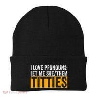 Funny I Love Pronouns Let Me She Them Titties Beanie thumb 0