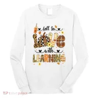 Fall In Love With Learning Thanksgiving Leopard Teacher  Long Sleeve Shirt thumb 0