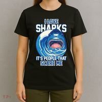 Funny I Love Sharks It's People That Scare Me T-Shirt thumb 4