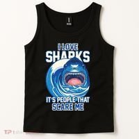 Funny I Love Sharks It's People That Scare Me Tank Top thumb 2
