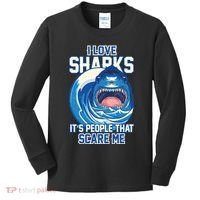 Funny I Love Sharks It's People That Scare Me Kids Long Sleeve Shirt thumb 0