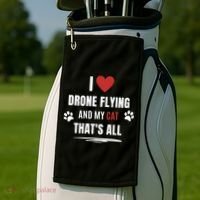 Funny I Love Drone Flying And My Cat Cats Lover Quadcopter Gift Golf Towel thumb 2