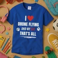 Funny I Love Drone Flying And My Cat Cats Lover Quadcopter Gift Kids T-Shirt thumb 3