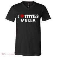 Funny I Love Tittes And Beer V-Neck T-Shirt thumb 0
