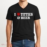 Funny I Love Tittes And Beer V-Neck T-Shirt thumb 2