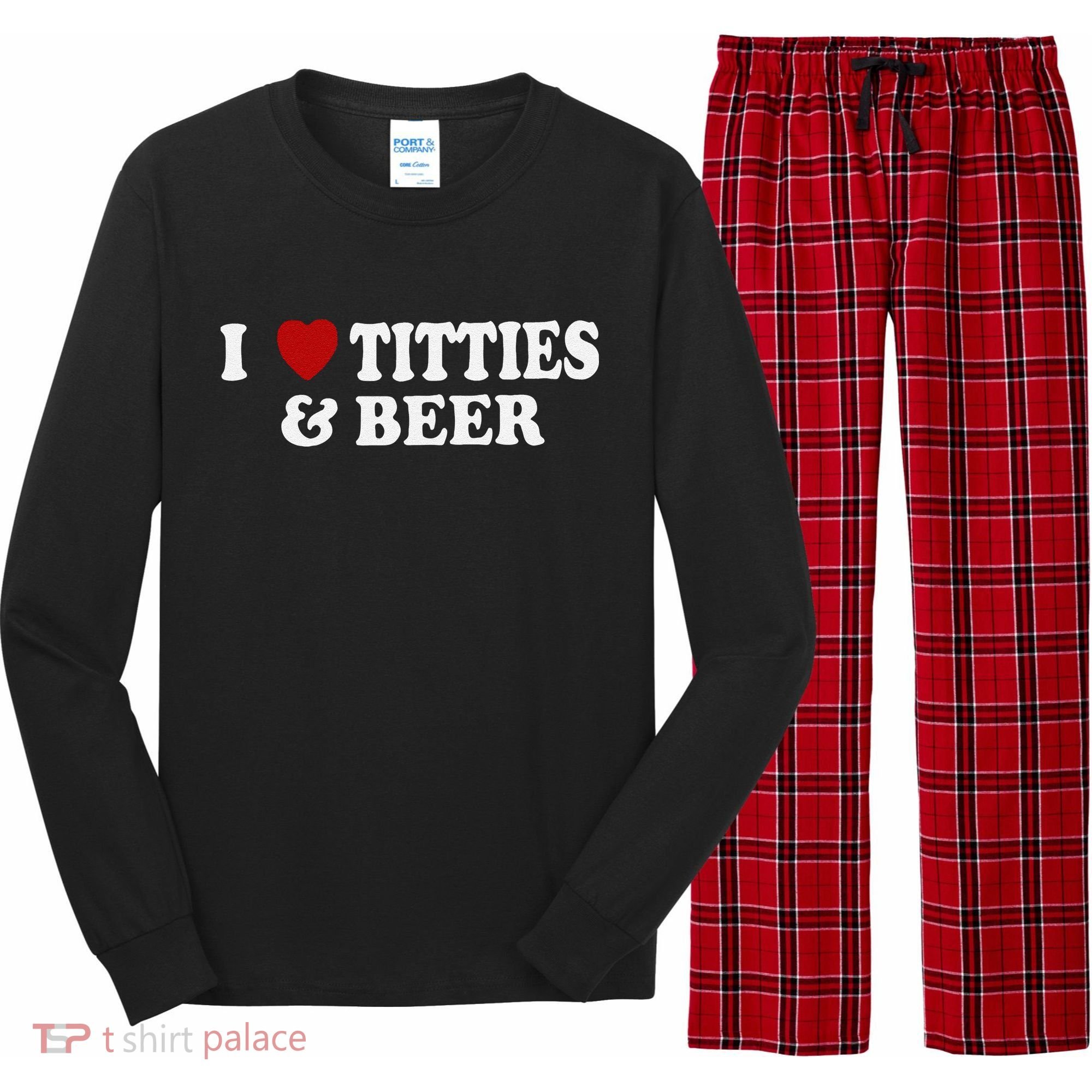 Funny I Love Tittes And Beer Long Sleeve Pajama Set