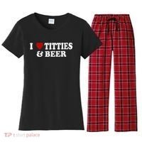 Funny I Love Tittes And Beer Women's Flannel Pajama Set thumb 0