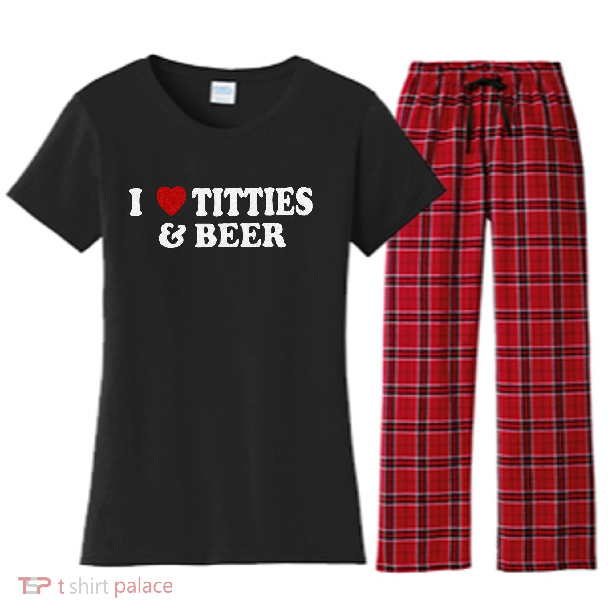 Funny I Love Tittes And Beer Women's Flannel Pajama Set