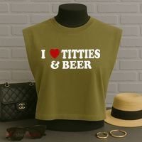 Funny I Love Tittes And Beer Garment-Dyed Women's Muscle Tee thumb 3