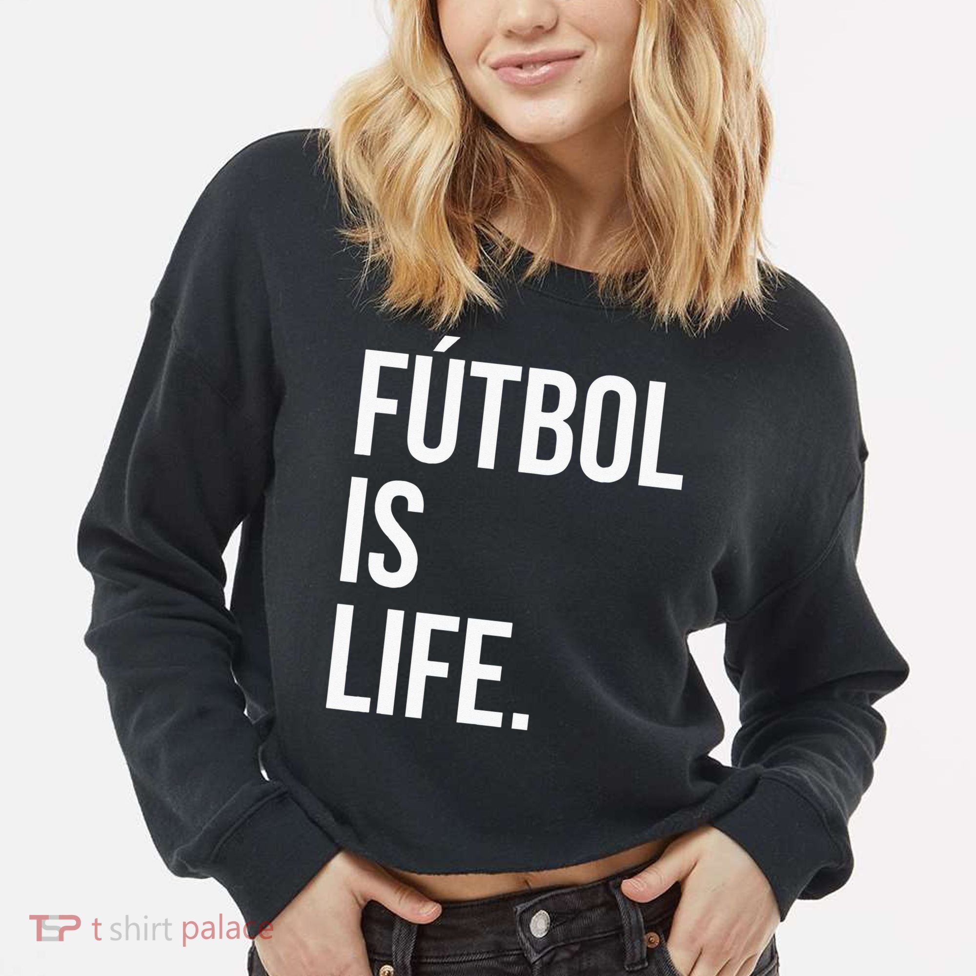 Futbol Is Life Cropped Pullover Crew