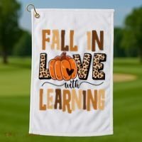 Fall In Love With Learning Teacher Gift Golf Towel thumb 1