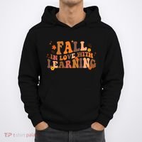 Fall In Love With Learning Fall Teacher Thanksgiving Groovy Hoodie thumb 0