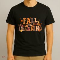 Fall In Love With Learning Fall Teacher Thanksgiving Groovy T-Shirt thumb 3