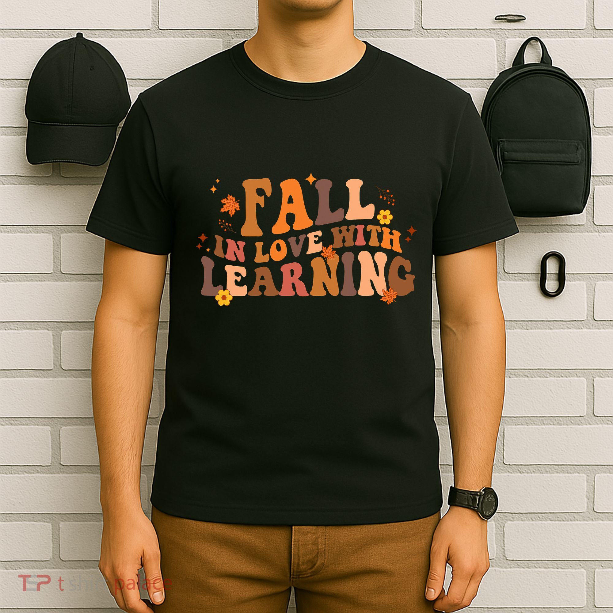 Fall In Love With Learning Fall Teacher Thanksgiving Groovy T-Shirt