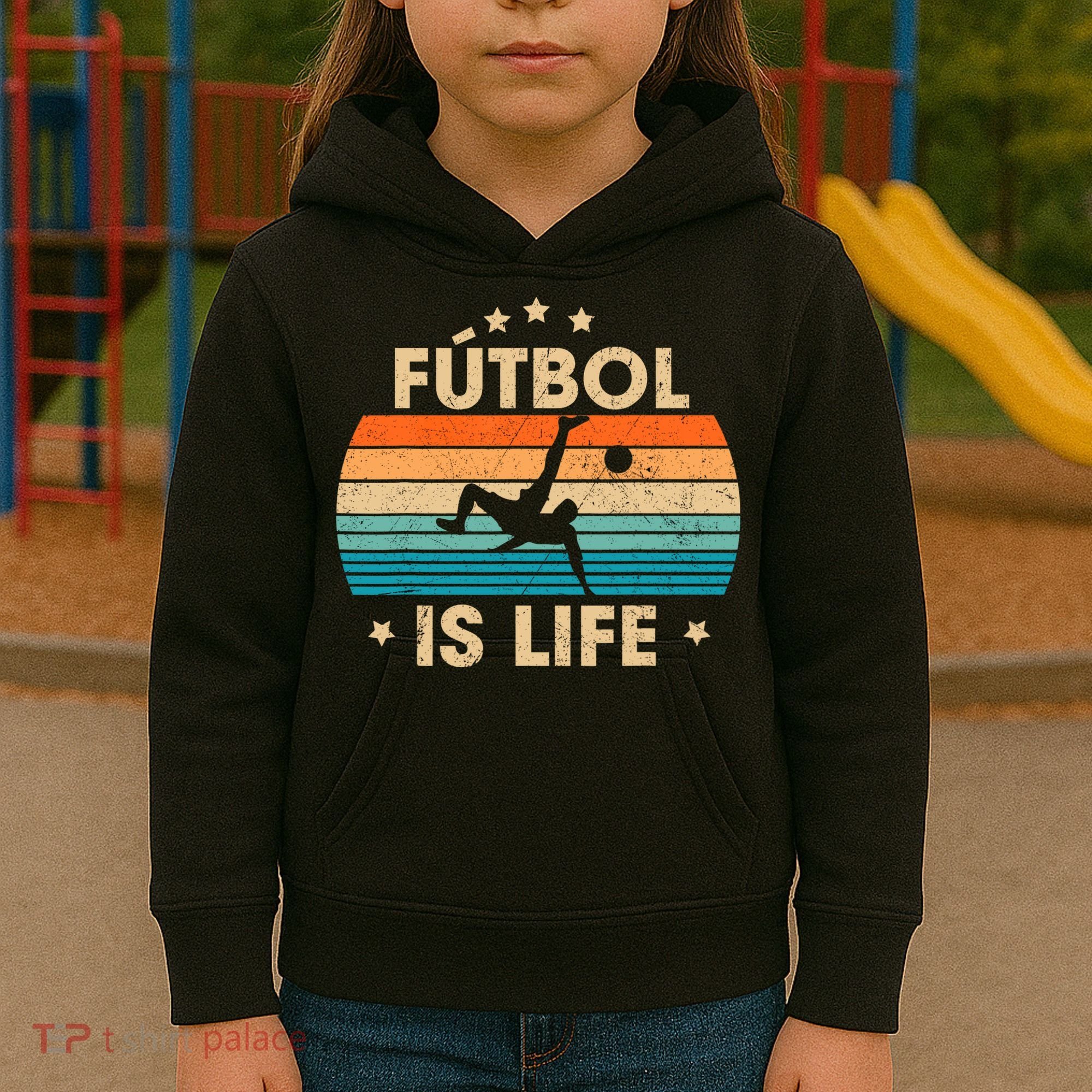 Futbol Is Life Retro Soccer Gift For Player Kids Hoodie