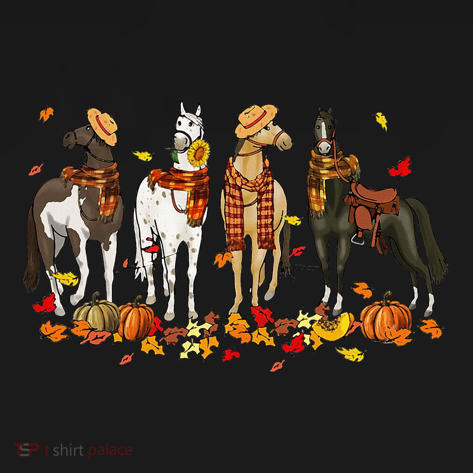 Fall In Love With Cute Horses Thanksgiving Happy Fall Season Hoodie