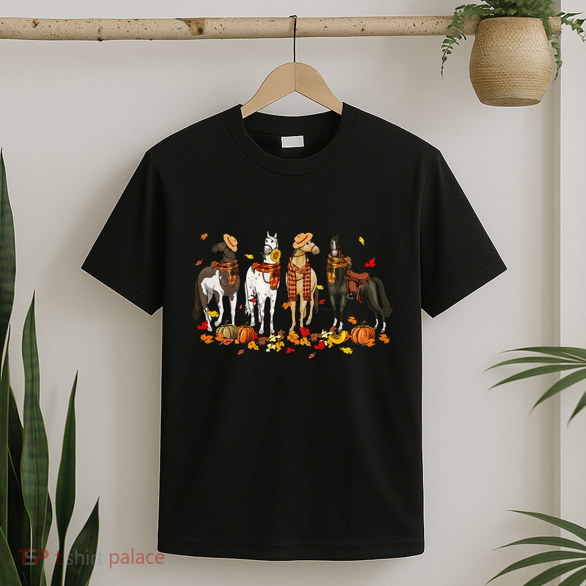 Fall In Love With Cute Horses Thanksgiving Happy Fall Season T-Shirt