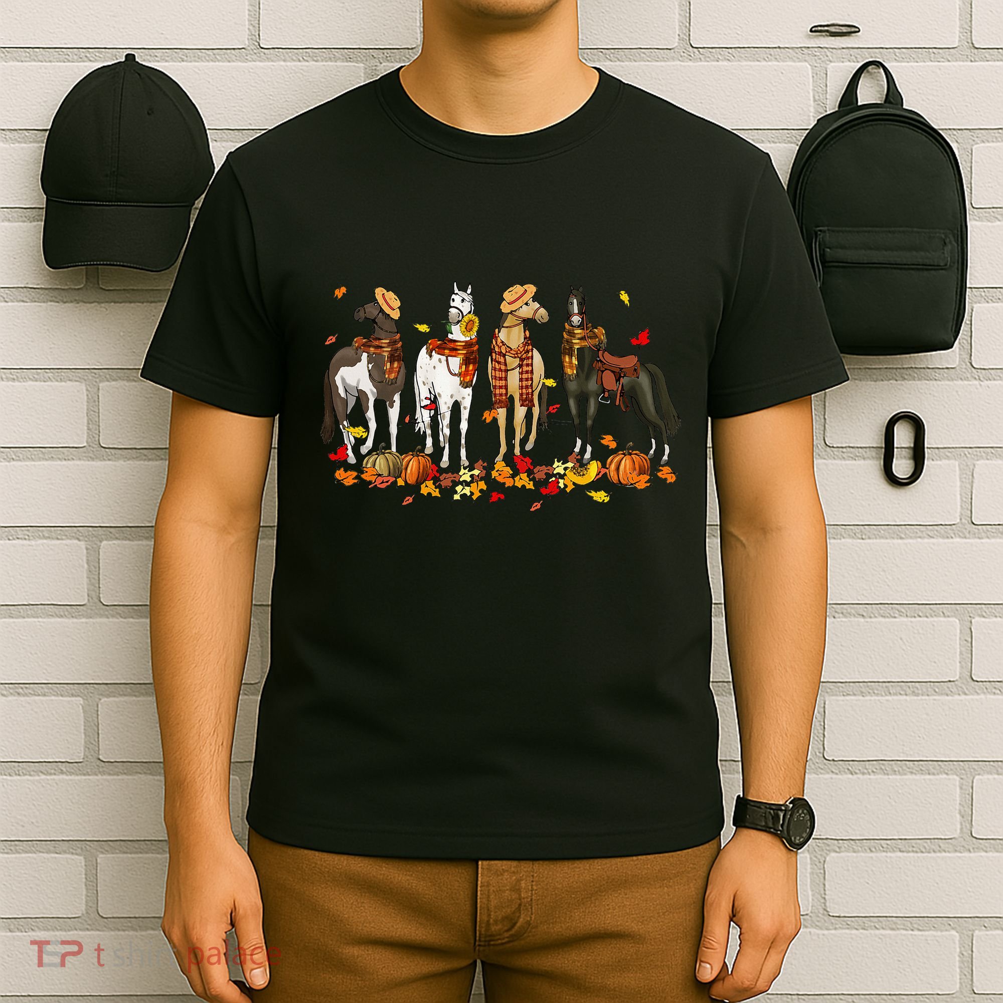 Fall In Love With Cute Horses Thanksgiving Happy Fall Season T-Shirt