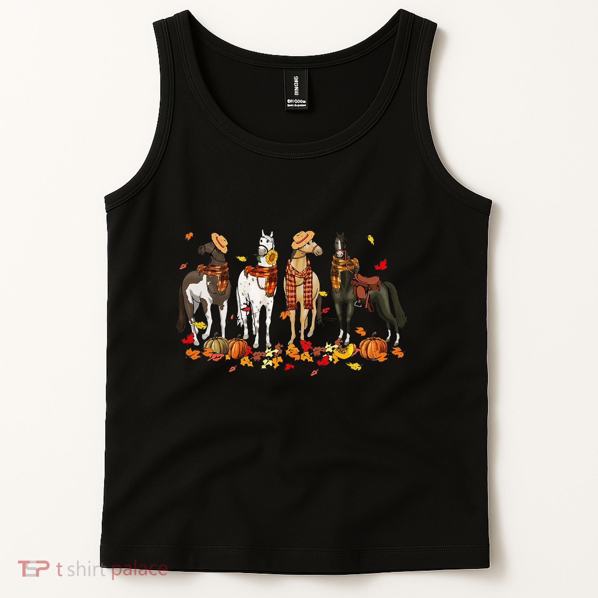 Fall In Love With Cute Horses Thanksgiving Happy Fall Season Tank Top