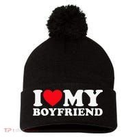 Funny I Love My Boyfriend Heart My Boyfriend Bf Pom Pom 12in Knit Beanie thumb 0
