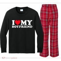 Funny I Love My Boyfriend Heart My Boyfriend Bf Kids Long Sleeve Plaid Pajama Set thumb 0