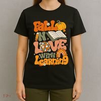 Fall In Love With Learning Autum Thanksgiving Teacher T-Shirt thumb 4