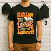 Fall In Love With Learning Autum Thanksgiving Teacher T-Shirt thumb 6