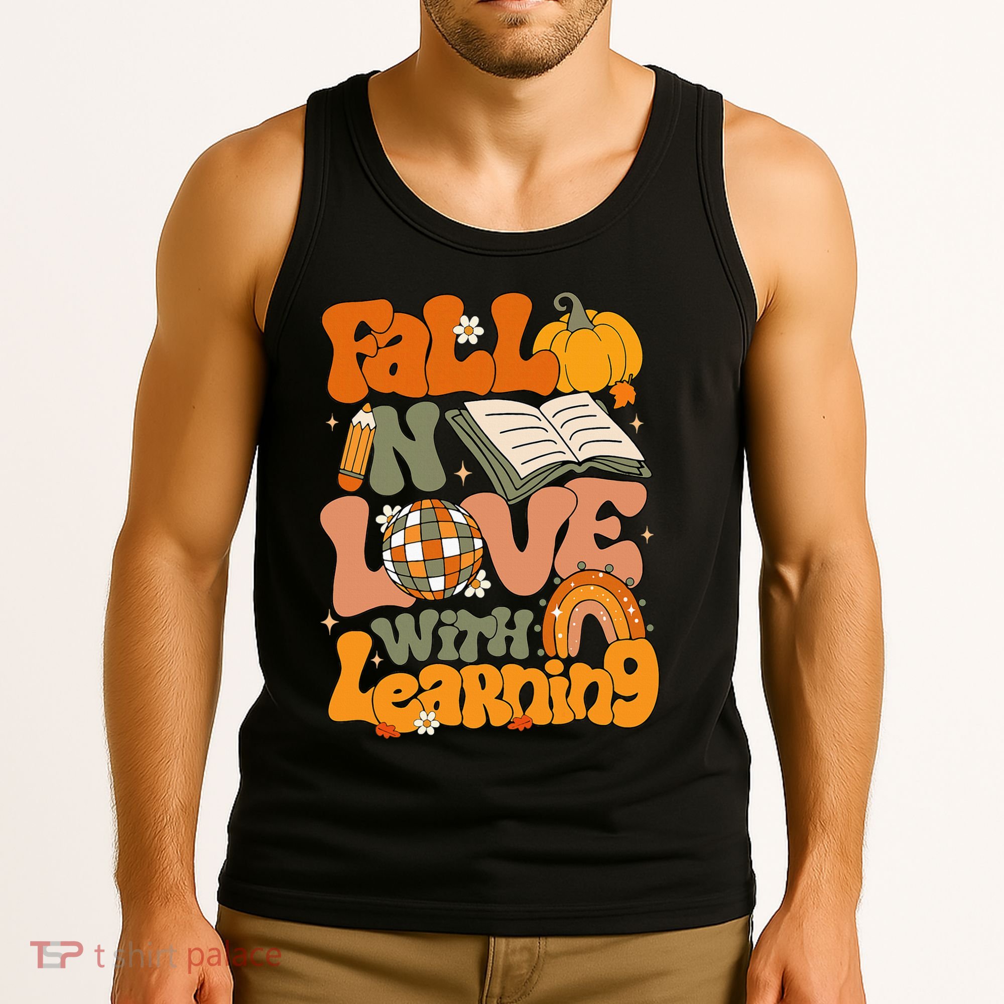 Fall In Love With Learning Autum Thanksgiving Teacher Tank Top