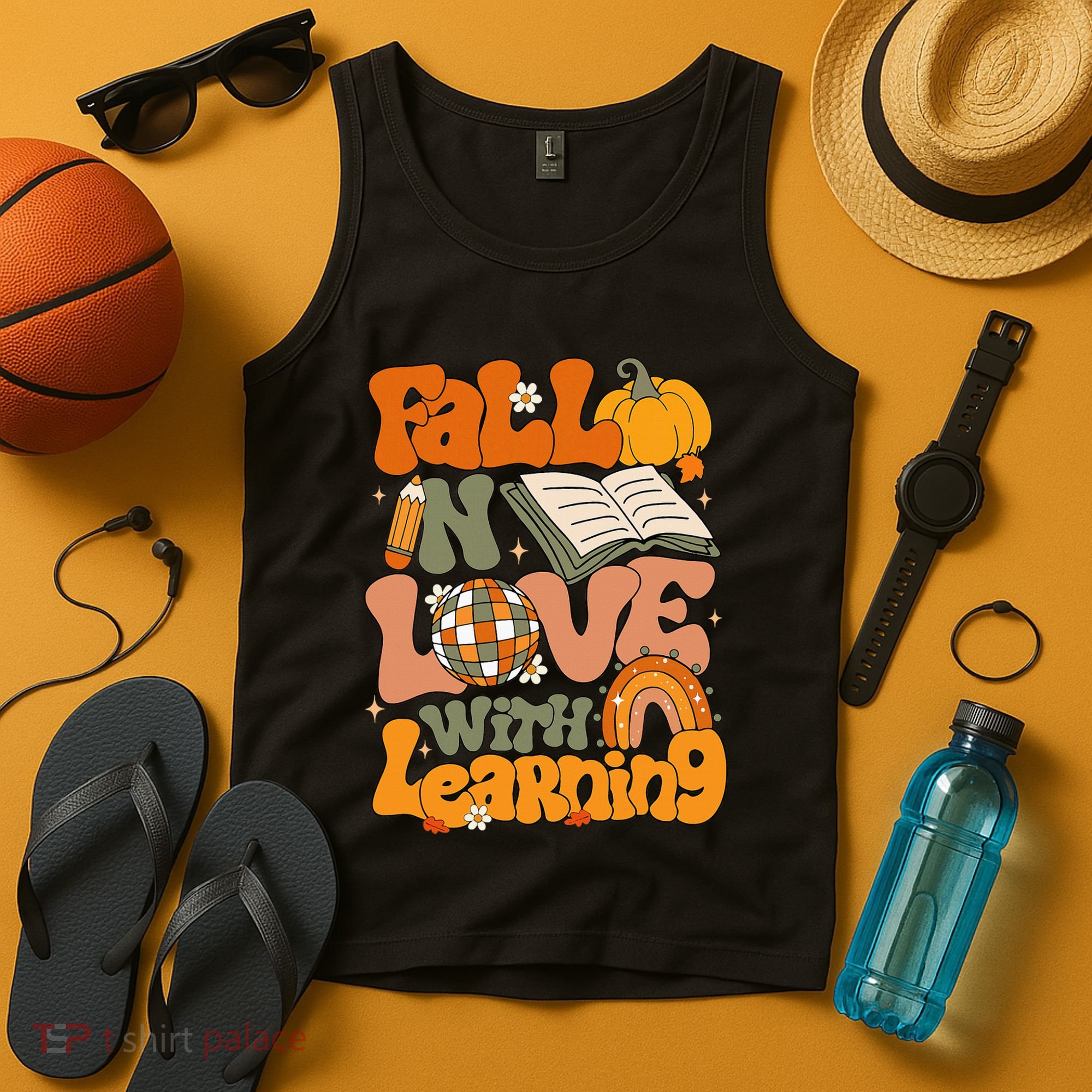 Fall In Love With Learning Autum Thanksgiving Teacher Tank Top